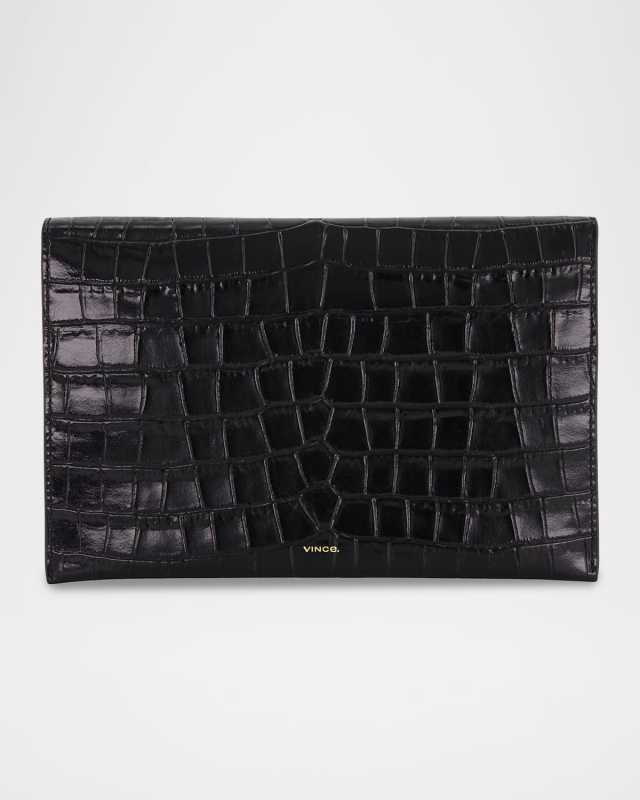 Croc-Effect Leather Bifold Clutch Bag